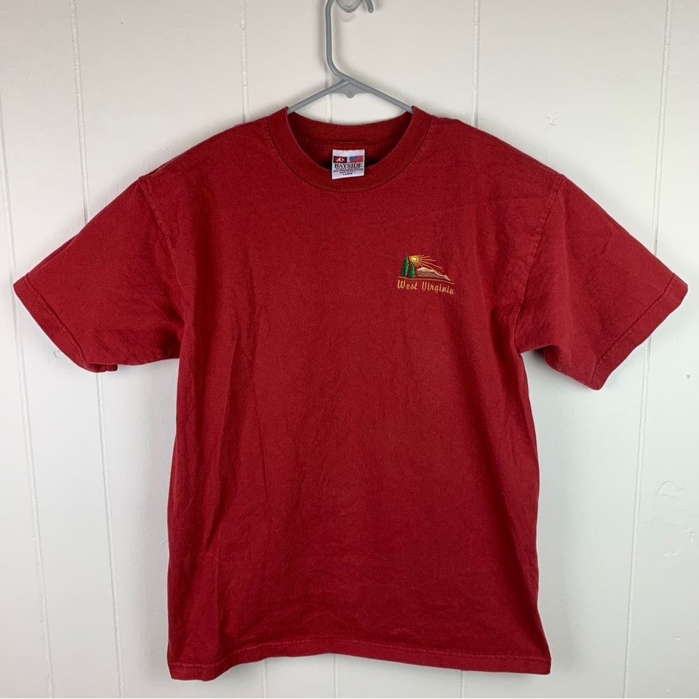 Vintage Bayside Shirt West Virginia Embroidered Red Men’s Large Made In USA